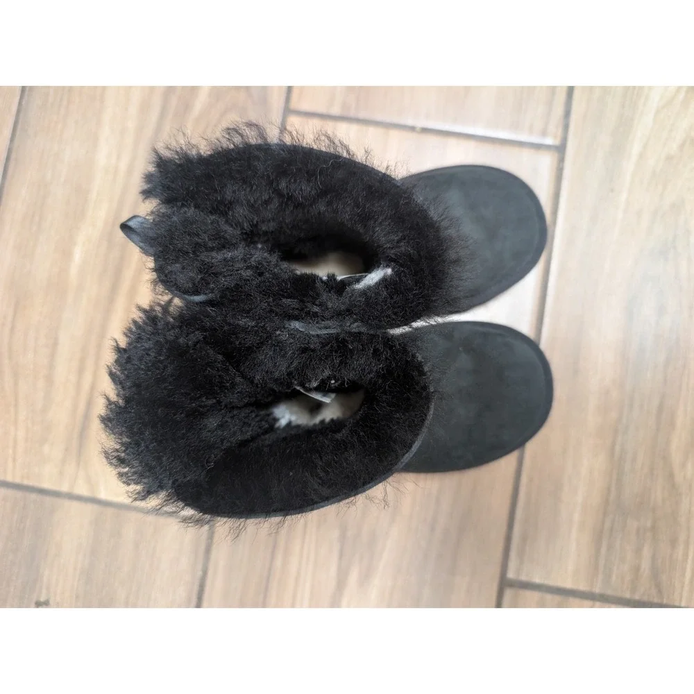 UGG Toddler Bailey Bow II Black Sheepskin Suede Winter Boots Size